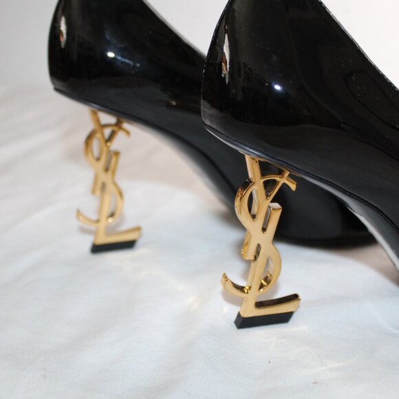 NWOB YSL Saint Laurent Opyum Logo Heel Patent Leather Pumps Heels 38.5 - Picture 7 of 9